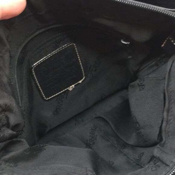 Vintage Fossil Black Leather Compact Satchel Bag with contrast cream stitching - Picture 12 of 16